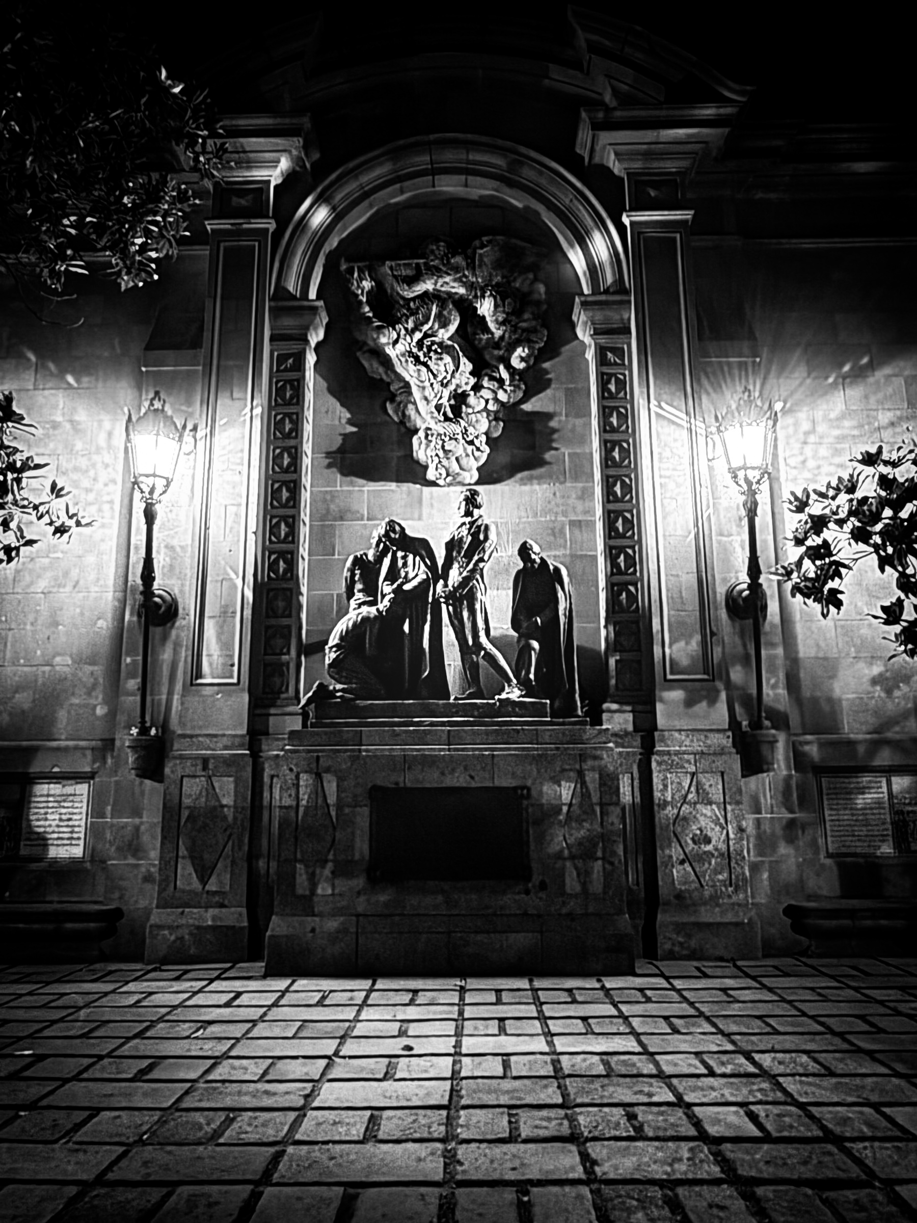 Fountain in gothic quarter at night