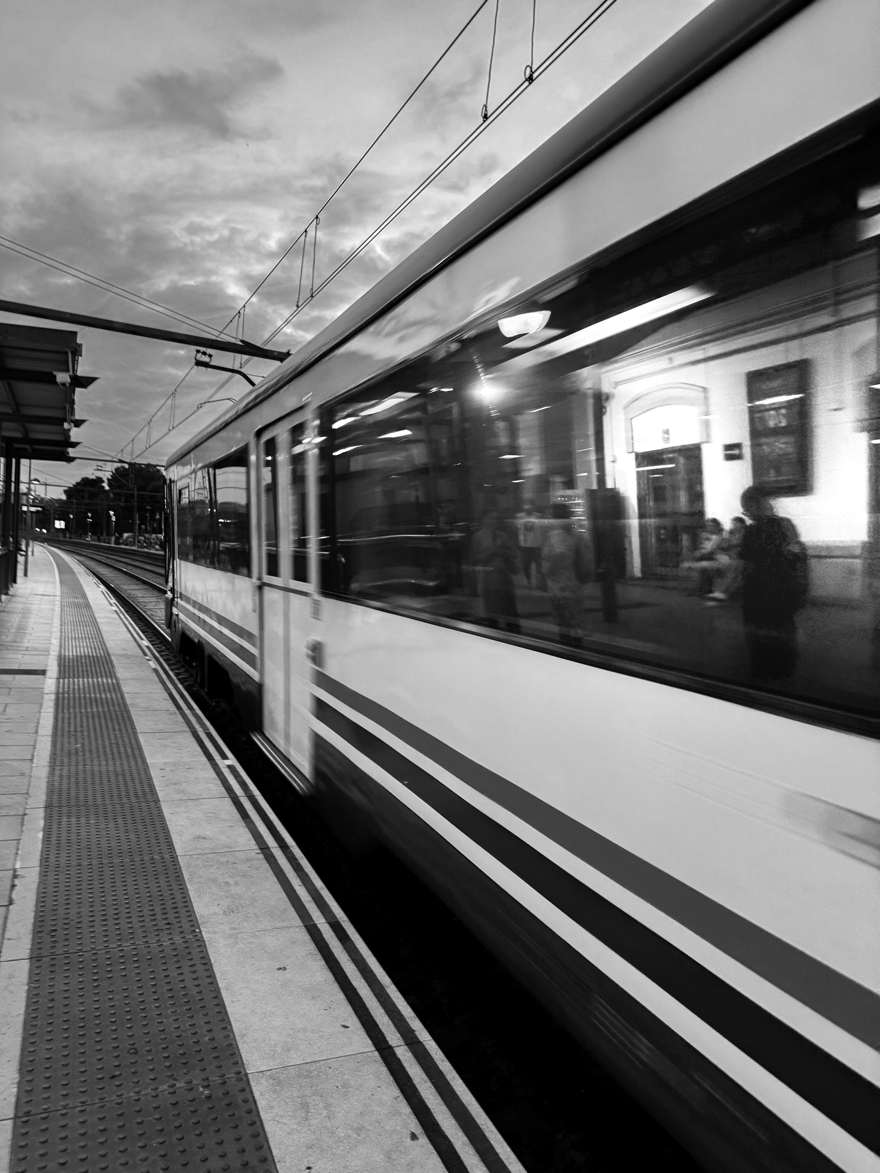 Train passing through station