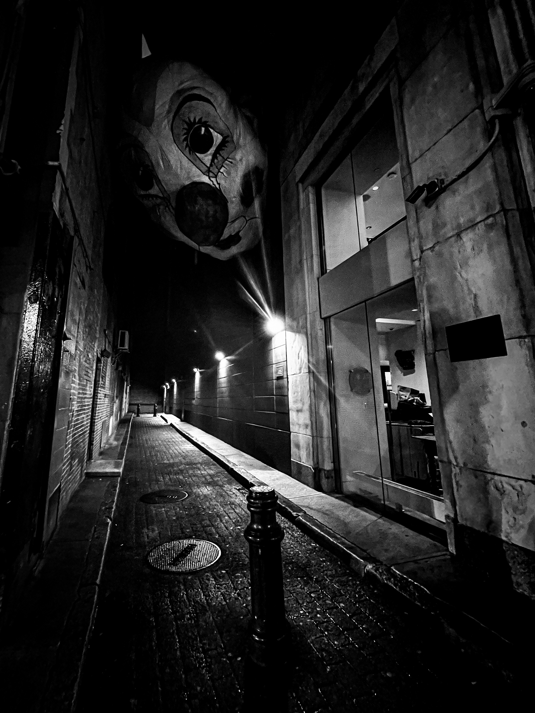 Clown installation in boston alley