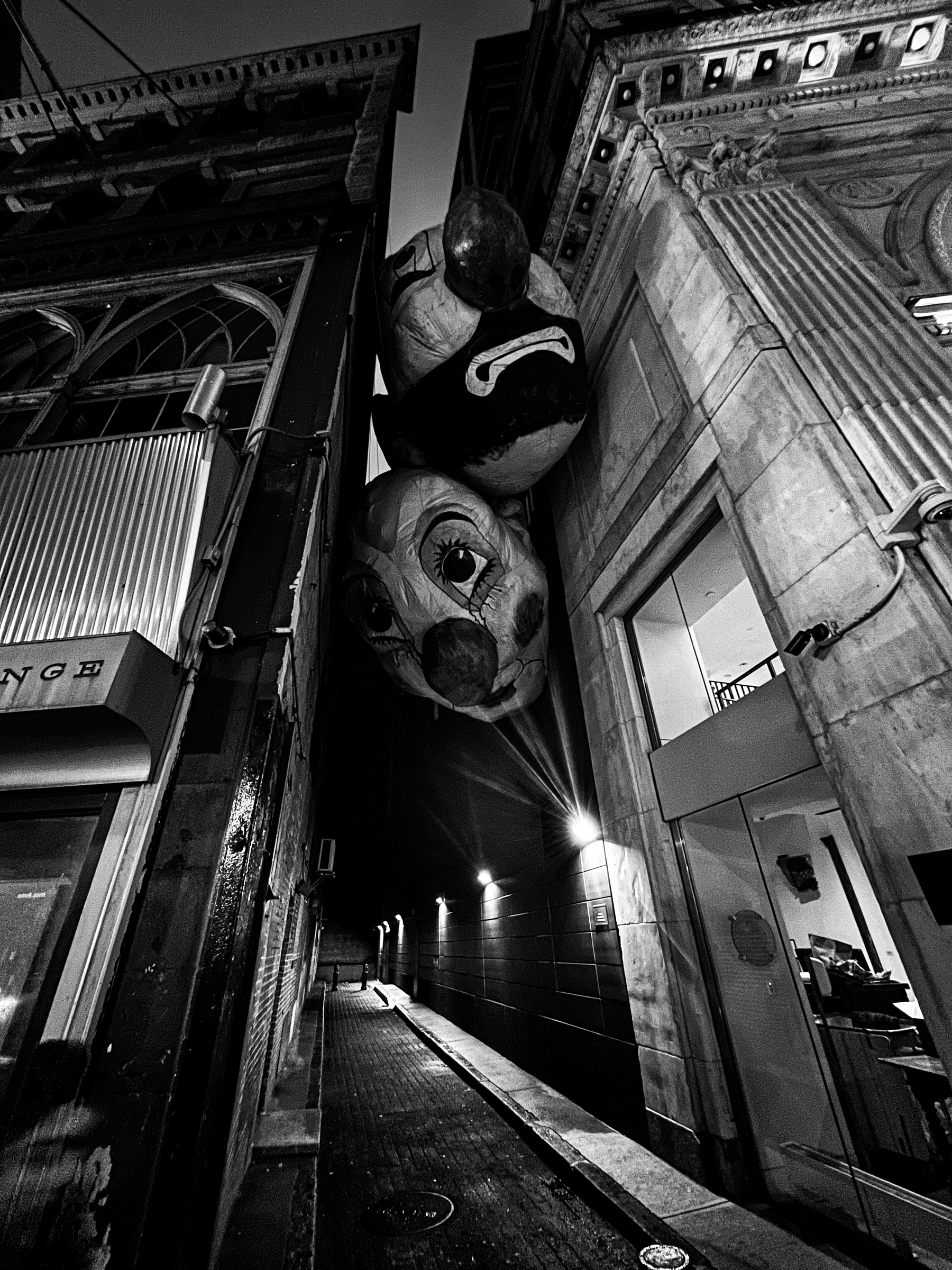 Clown installation in boston alley