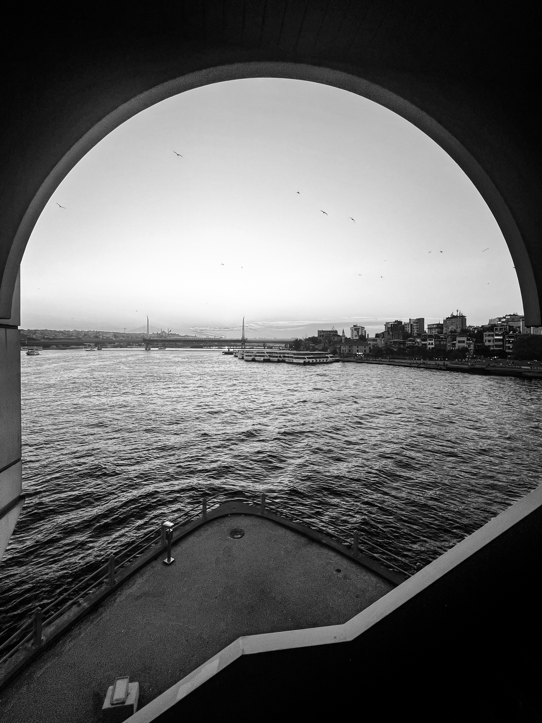 Water through pier archway
