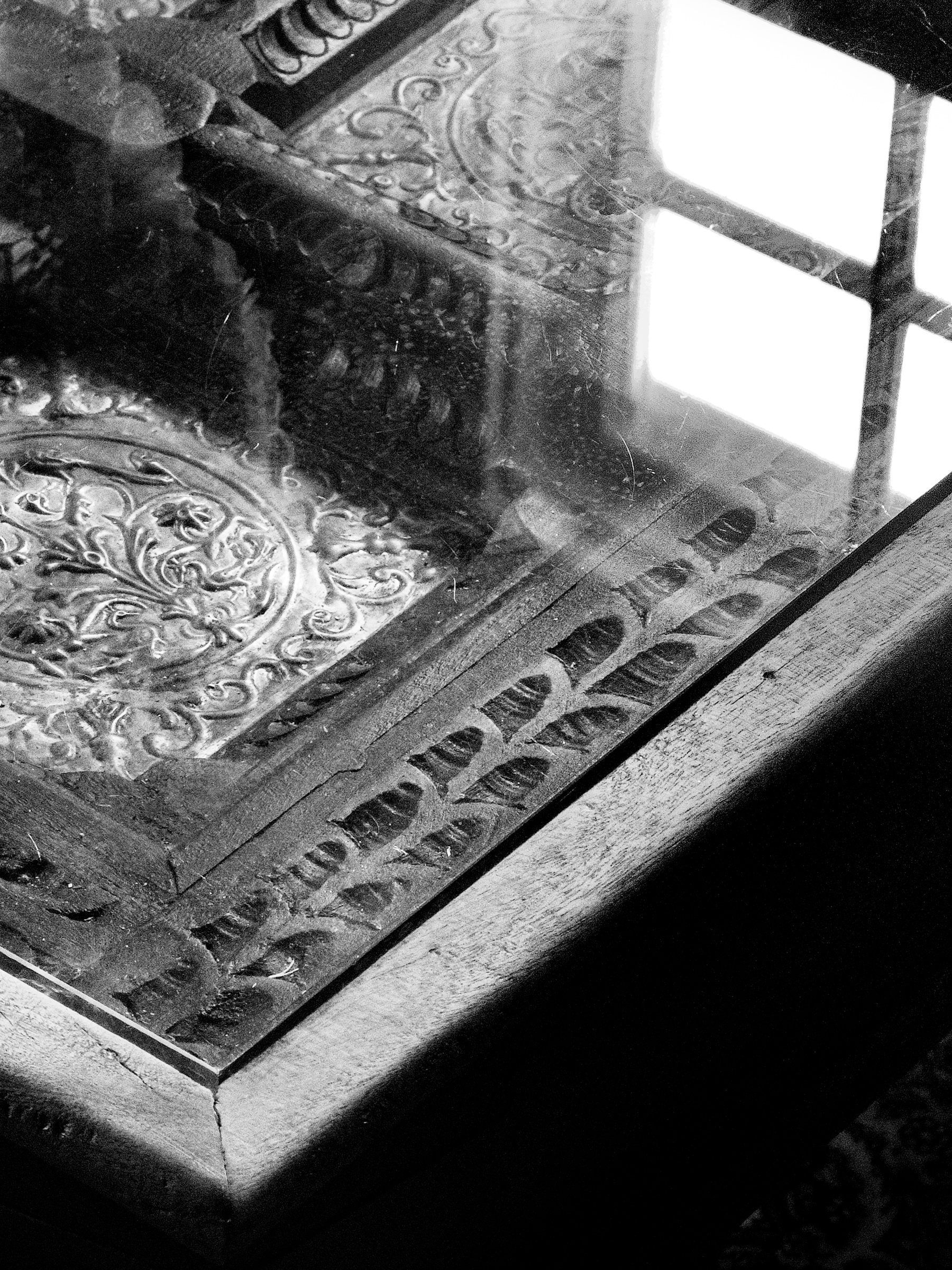 Corner detail of a Moroccan wood table — South Pasadena, California