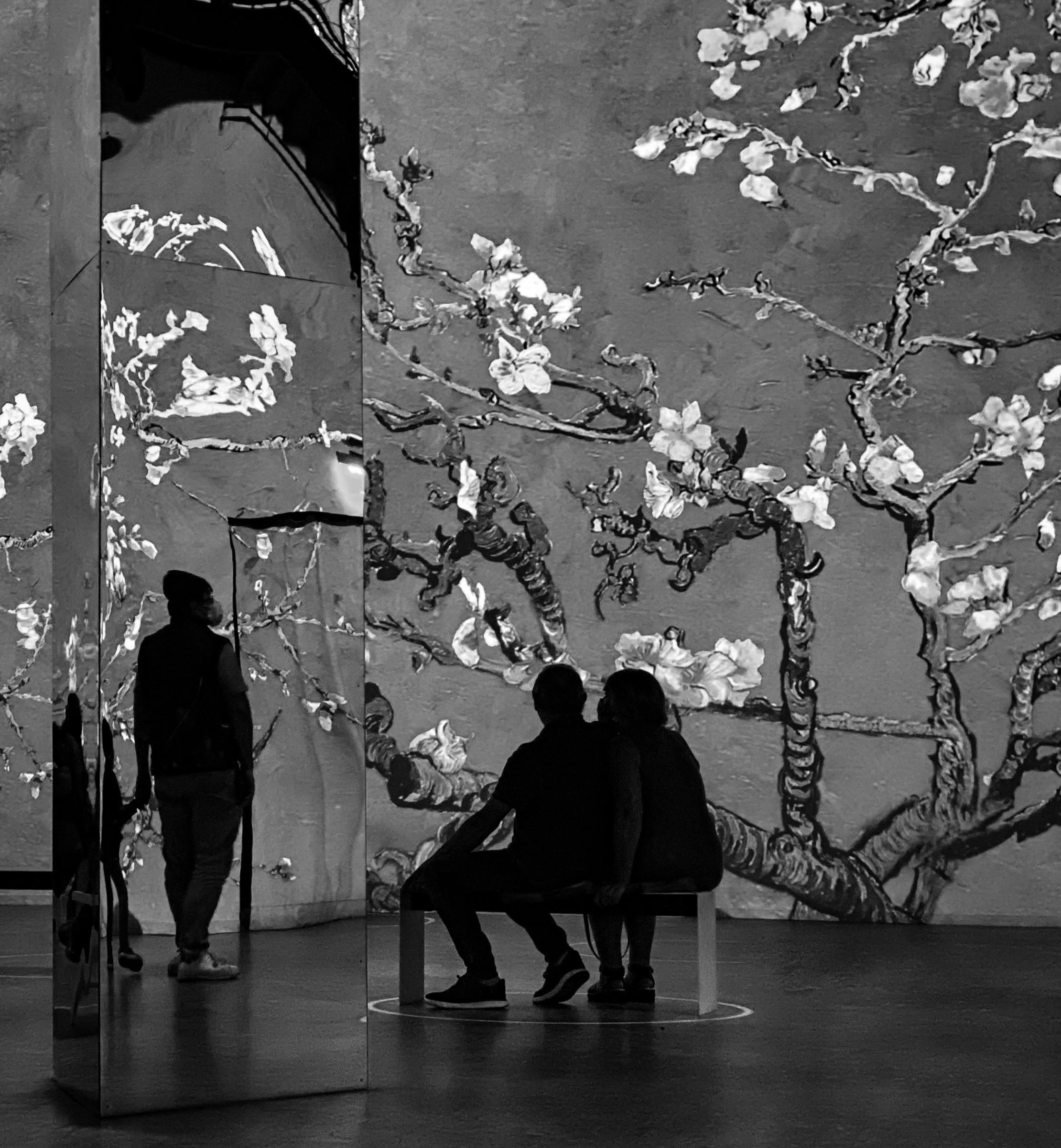 Flowers with seated silhouettes
